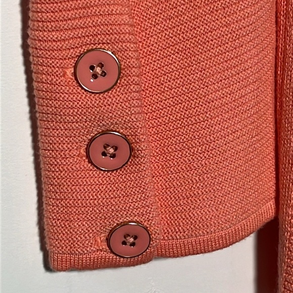 TALBOTS Coral/Peach Cotton Open Front Long Line 3 Button Cuff Knit Cardigan  MP - Picture 9 of 15